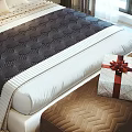 Double Bed In Modern Bedroom With Grey Walls White Headboard Window Rug And Gift Box