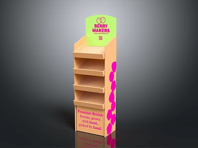 Light Brown Display Shelf with Multiple Shelves Pink Dots Top Sign for Handmade Dessert Biscuits 3d model