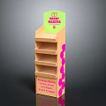 Light Brown Display Shelf with Multiple Shelves Pink Dots Top Sign for Handmade Dessert Biscuits