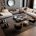 Modern Sectional Sofa and Coffee Table Set with Plush Cushions Accent Chairs and Decorative Items