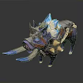 Mythical Armored Boar Creature With Blue Glowing Tusks Spiked Back And Chain Armor