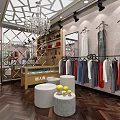 Stylish Clothing Store Interior With Mannequins Hanging Clothes And Herringbone Floor