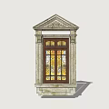 Classical Stone Window Frame With Stained Glass And Decorative Pediment 3d model