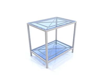 Modern Two Tier Nightstand With Metal Frame And Clear Glass Shelves 3d model