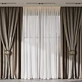 Elegant Dark Curtains With White Sheer Layers And Rings For Room Interior