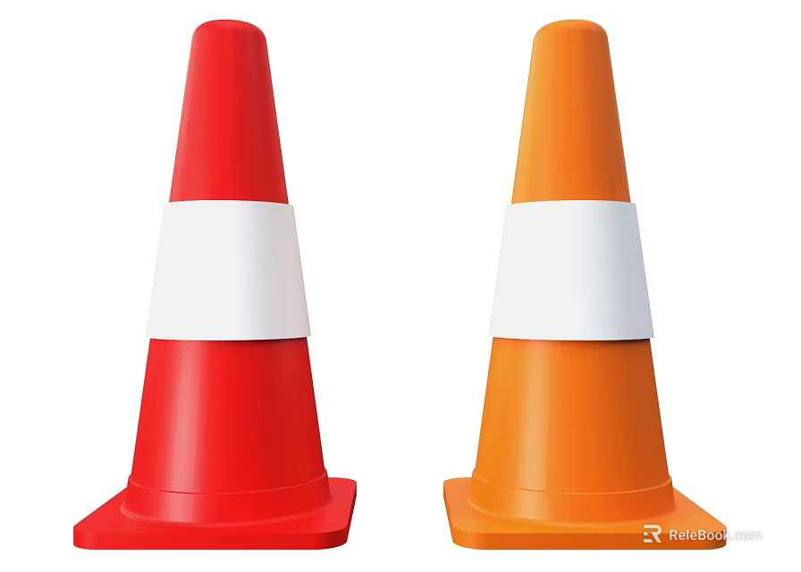 Red and Orange Traffic Cones with White Reflective Stripes for Road Safety 3d model 