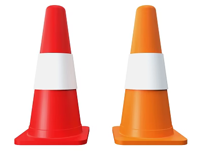 Red and Orange Traffic Cones with White Reflective Stripes for Road Safety 3d model
