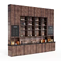 Wooden Wine Cabinet With Multi tiered Shelves Wine Bottles And Menu Boards