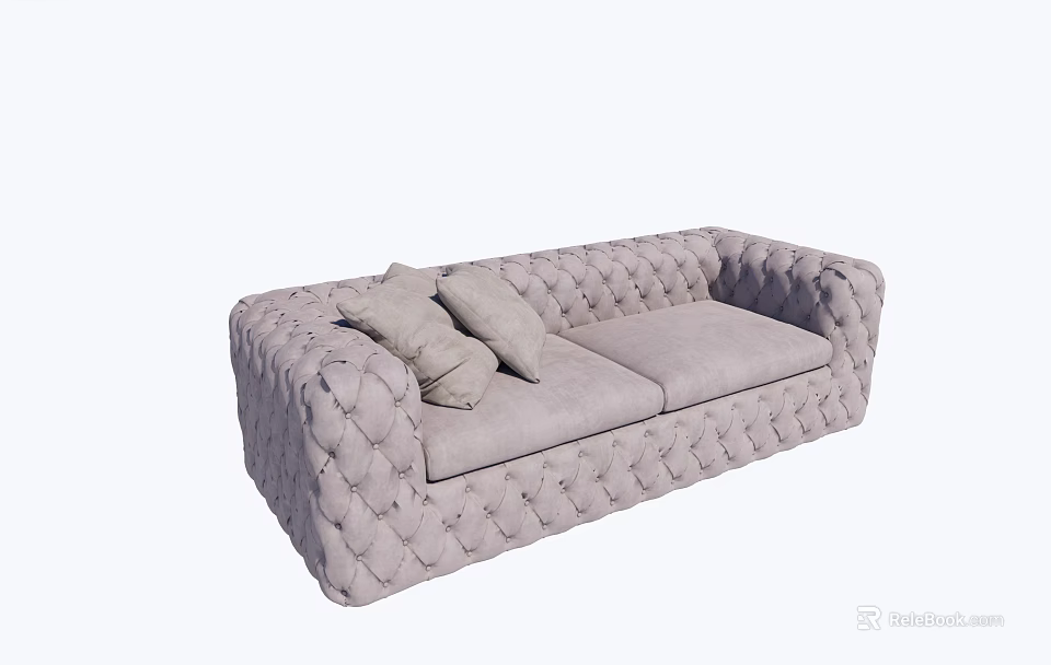 Light Gray Tufted Two Seater Sofa With Decorative Pillows And Modern Design 3d model