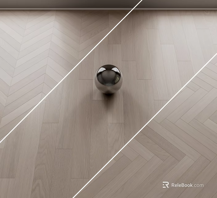 Light Gray Wooden Flooring With Herringbone Pattern And Metallic Sphere Decorative Design 3d model 