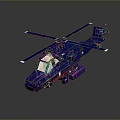 Detailed Blue Helicopter Model With Rotors Fuselage Windows And Wheels Design