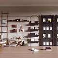 Modern Open Bookcase Interior Design With Multiple Shelves Armchair Side Table And Books 3d model