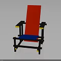 Modern Colorful Wooden Chair With Red Backrest Blue Seat Cushion Black Frame And Yellow Accents