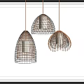 Modern Interior Decor With Three Metal Mesh Pendant Lights In Different Shapes 3d model