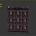 Antique Carved Wooden Cabinet With Intricate Patterns And Lattice Top Design