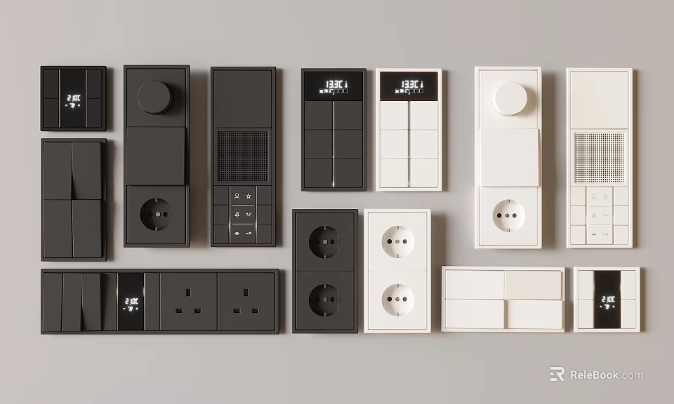 Modern Black And White Switch Panels With Socket Button And Decorative Design For Home Interior 3d model