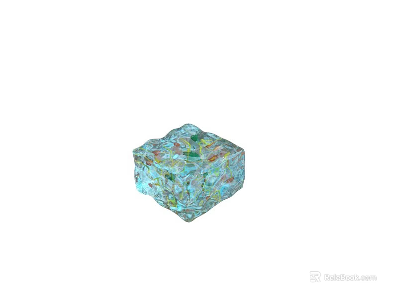 Elegant Decorative Translucent Cube With Light Blue Hue And Colorful Internal Patterns 3d model 