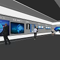 Modern Exhibition Hall With Interactive Digital Screens And Visitors Exploring Interior Design