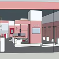Pink And White Themed Store Interior Design With Display Cabinets Lighting And Logo Sign