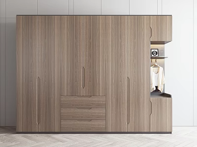Modern Wooden Wardrobe Design With Drawers Open Compartment Clothing Rack And Decorative Shelf 3d model