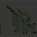 Vintage Artillery Gun With Ammunition Shell Complex Mechanical Structure And Sturdy Base Displayed In Studio 3d model