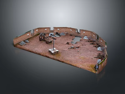 Architectural Model of Semicircular Red Brick Building with Red Brick Floor and Metal Structures 3d model