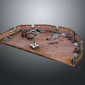 Architectural Model of Semicircular Red Brick Building with Red Brick Floor and Metal Structures