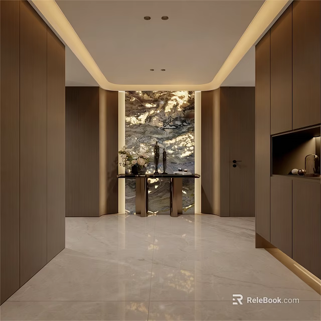 Modern Foyer Interior Design With Console Cabinet And Side Cabinet Decor 3d model 