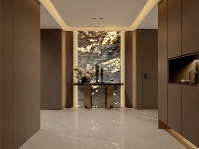 Modern Foyer Interior Design With Console Cabinet And Side Cabinet Decor 3d model