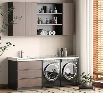 Modern Washing Machine Cabinet Balcony Cabinet Bathroom Cabinet Toiletries Washing Machine 3d model