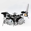 Musical Instruments And Art Supplies Featuring Drum Set And Guitar