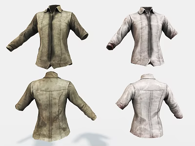 Leather Shirts Front And Back Views In Beige And Light Gray With Stitch Details 3d model