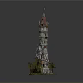 Ornate Multi Layered Tower Building With Red Flag And Palm Trees At Base