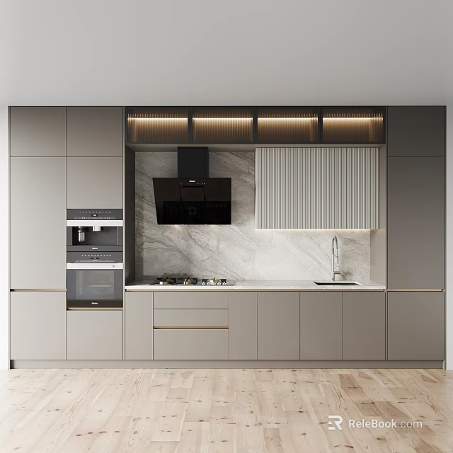 Modern Kitchen Interior With Stylish Cabinets And Built In Appliances 3d model 