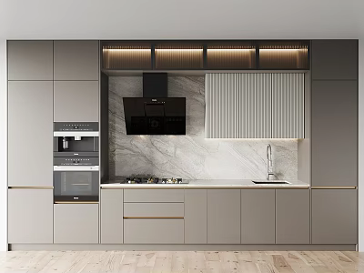 Modern Kitchen Interior With Stylish Cabinets And Built In Appliances 3d model