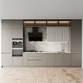 Modern Kitchen Interior With Stylish Cabinets And Built In Appliances 3d model