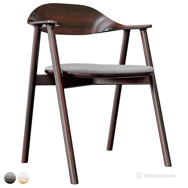 Modern Dining Chair With Dark Wooden Frame Curved Backrest And Gray Upholstered Seat 3d model 
