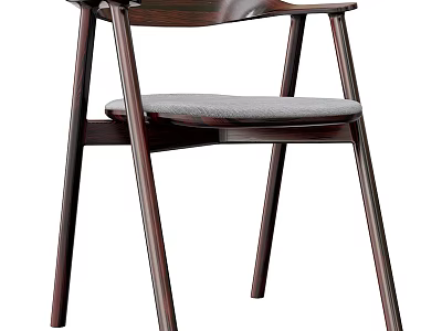 Modern Dining Chair With Dark Wooden Frame Curved Backrest And Gray Upholstered Seat 3d model