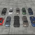 Multiple Cars of Various Colors and Different Models Neatly Arranged on Gray Ground