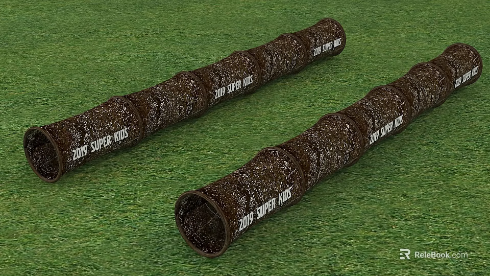 Zipper Super Kids Brown Playground Tunnel Tubes On Green Grass Surface 3d model 