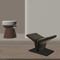 Elegant Modern Sofa Stool In Brown Fabric With Black Metal Base And Sleek Design