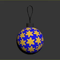 Blue Decorative Ball With Gold Star Patterns And Black Hanging Loop For Home Decoration