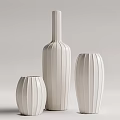 Three White Striped Ceramic Vases with Different Sizes for Modern Interior Decor 3d model