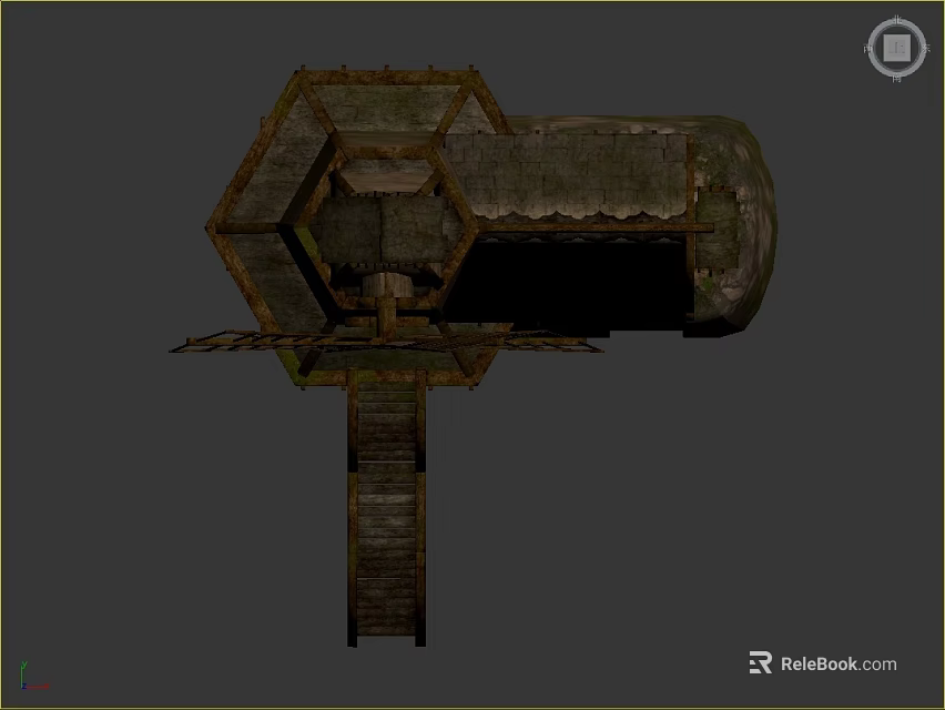 Hexagonal Structure with Weathered Roof and Wooden Staircase 3D Model Rendering of Rustic Architecture 3d model 