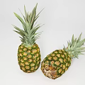 Juicy Fresh Ripe Pineapples With Green Leaves On White Surface