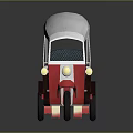 Vibrant Red White Three Wheeled Tuk Tuk With Canopy Roof Blue Seats And Decorative Panels