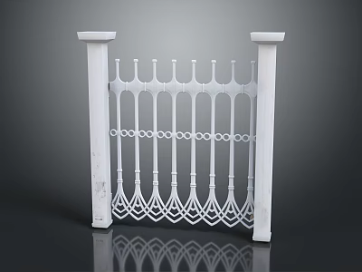 Ornate White Iron Railing With Spiked Top And Circular Pattern Design 3d model