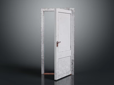 White Open Door With Metal Doorknob And Simple Door Frame Design 3d model