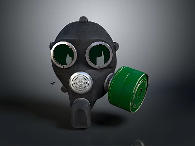 Tactical Military Weapon Gas Mask With Black Body Green Filter Canister And Round Lenses 3d model