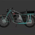 Vintage Black And Turquoise Motorcycle With Side Box Headlight And Classic Design